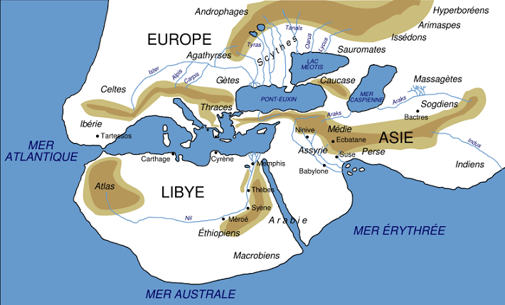 Carte du monde décrit par Hérodote dans son Enquête